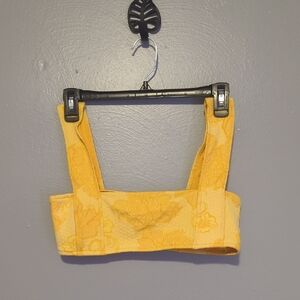 Robin Summer Haute De Bikini Palm Poolside Yellow Floral Textured Bikini Top L